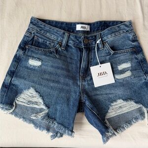 Women's Ripped Dark Blue Denim Jean Shorts
